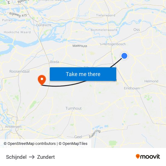 Schijndel to Zundert map