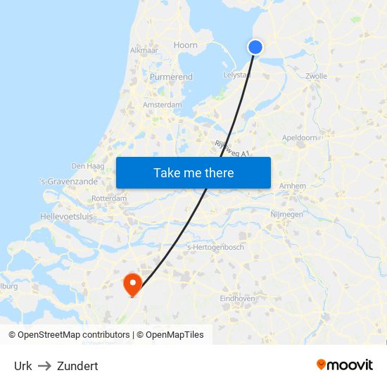 Urk to Zundert map