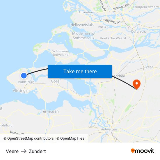 Veere to Zundert map