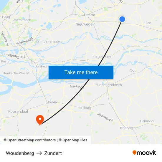 Woudenberg to Zundert map