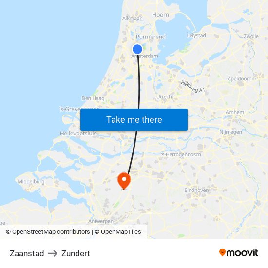 Zaanstad to Zundert map