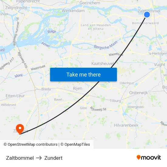 Zaltbommel to Zundert map