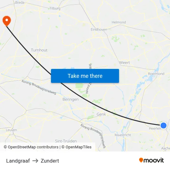 Landgraaf to Zundert map