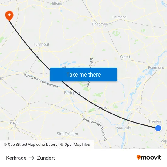 Kerkrade to Zundert map