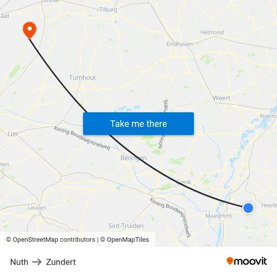 Nuth to Zundert map