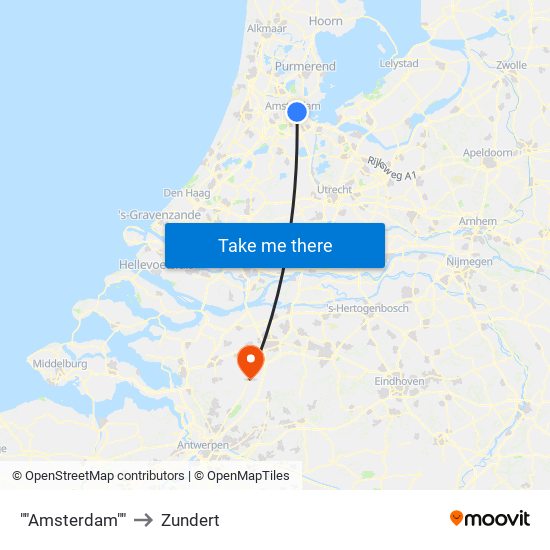 ""Amsterdam"" to Zundert map