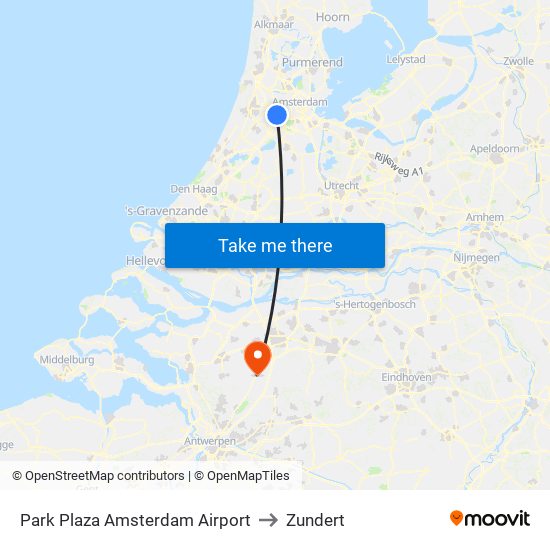 Park Plaza Amsterdam Airport to Zundert map