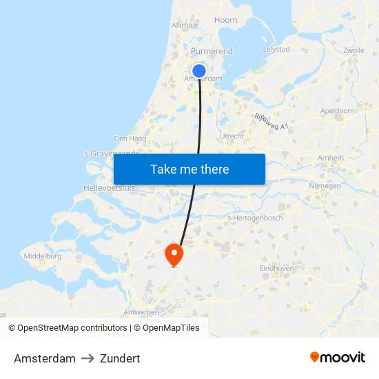 Amsterdam to Zundert map