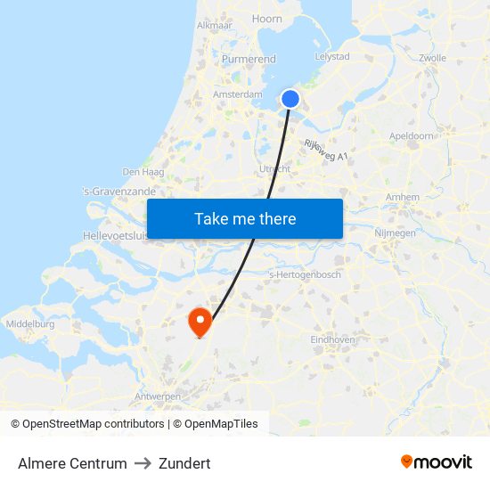 Almere Centrum to Zundert map