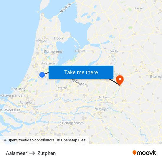 Aalsmeer to Zutphen map
