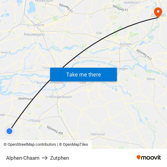 Alphen-Chaam to Zutphen map