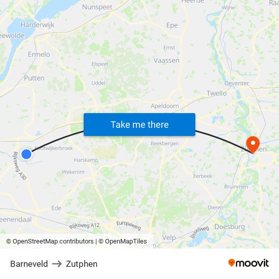 Barneveld to Zutphen map