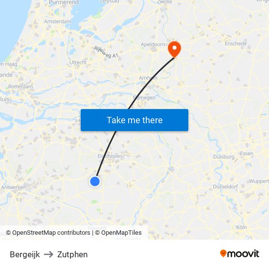 Bergeijk to Zutphen map