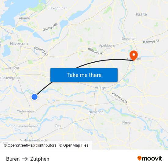Buren to Zutphen map