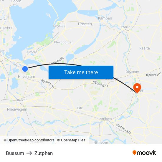 Bussum to Zutphen map