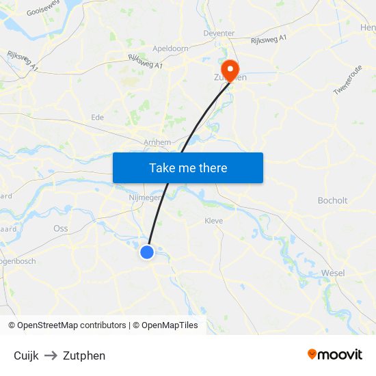 Cuijk to Zutphen map