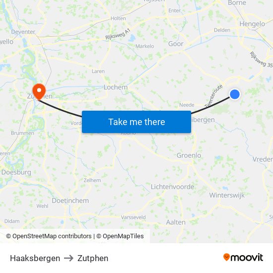 Haaksbergen to Zutphen map