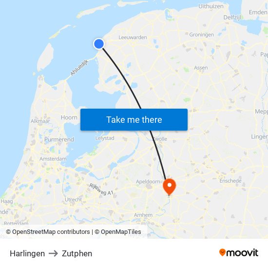 Harlingen to Zutphen map