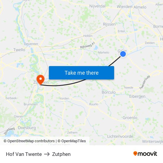 Hof Van Twente to Zutphen map