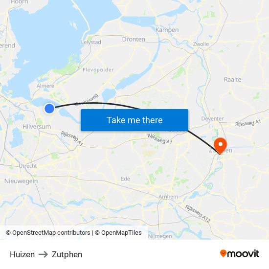 Huizen to Zutphen map