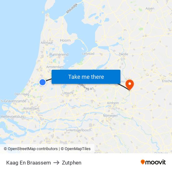 Kaag En Braassem to Zutphen map