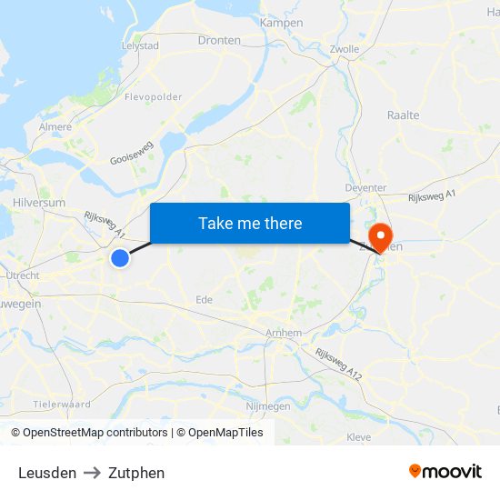 Leusden to Zutphen map