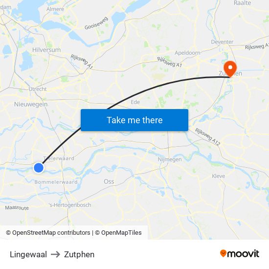 Lingewaal to Zutphen map
