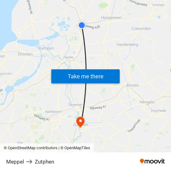 Meppel to Zutphen map