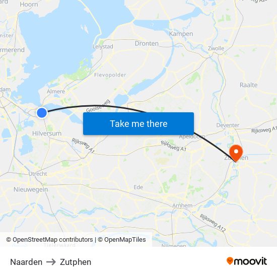 Naarden to Zutphen map