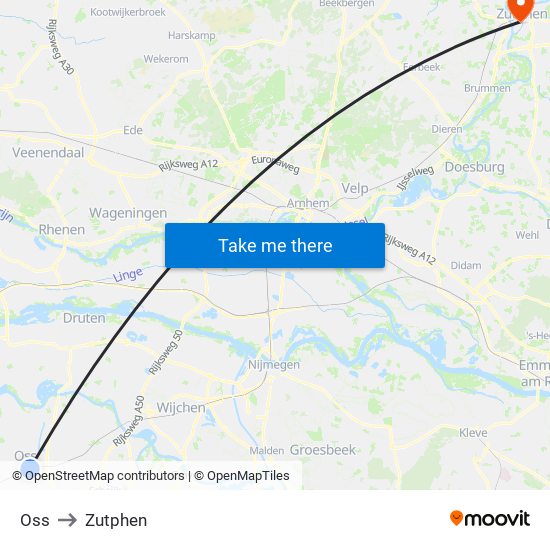 Oss to Zutphen map