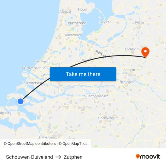 Schouwen-Duiveland to Zutphen map