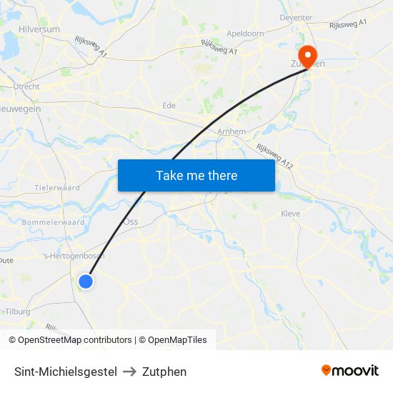 Sint-Michielsgestel to Zutphen map