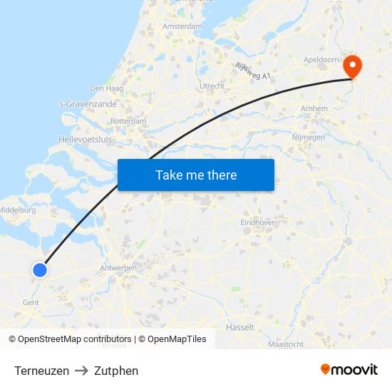 Terneuzen to Zutphen map