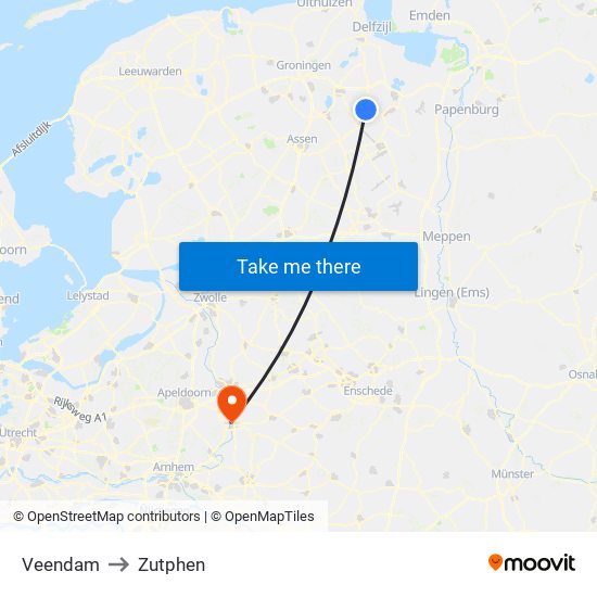 Veendam to Zutphen map