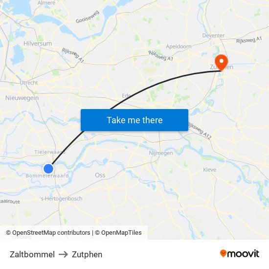 Zaltbommel to Zutphen map