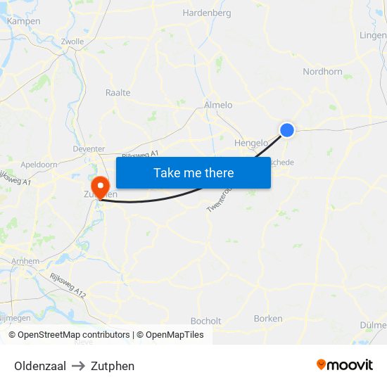 Oldenzaal to Zutphen map