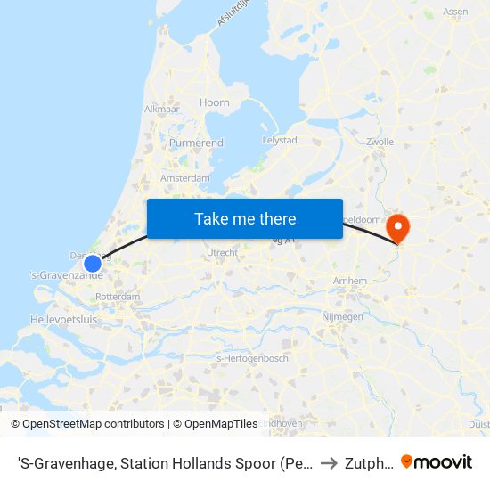 'S-Gravenhage, Station Hollands Spoor (Perron A) to Zutphen map