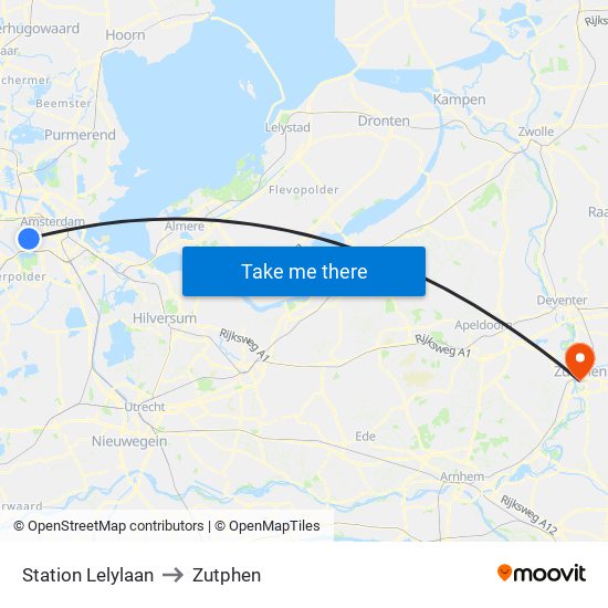 Station Lelylaan to Zutphen map