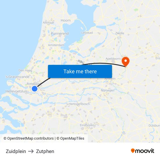 Zuidplein to Zutphen map