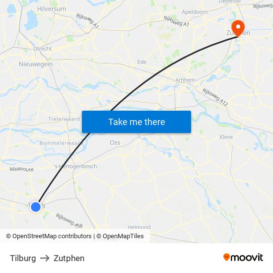 Tilburg to Zutphen map