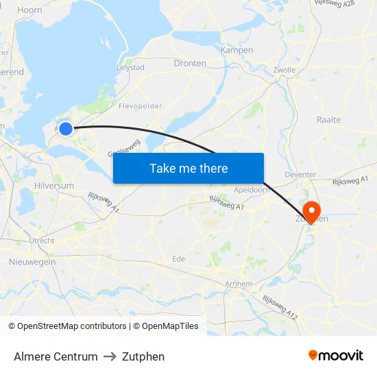 Almere Centrum to Zutphen map