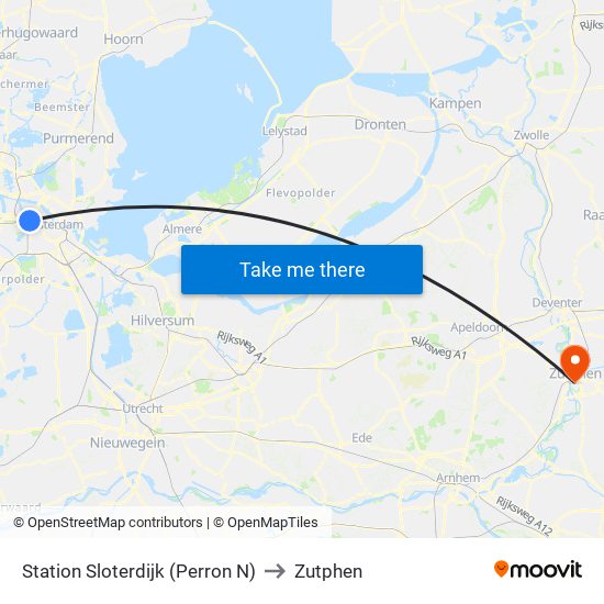 Station Sloterdijk (Perron N) to Zutphen map