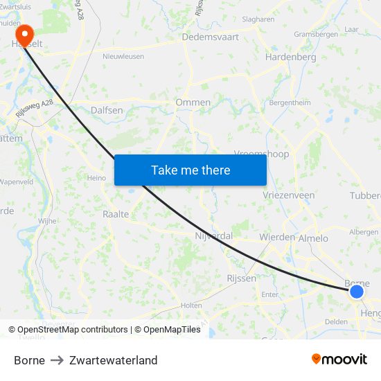 Borne to Zwartewaterland map
