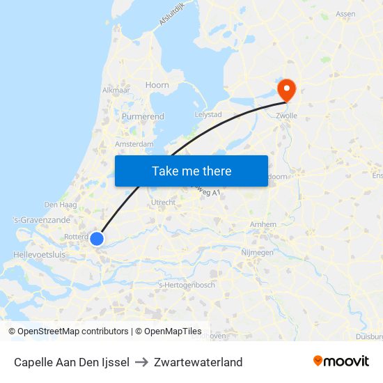 Capelle Aan Den Ijssel to Zwartewaterland map