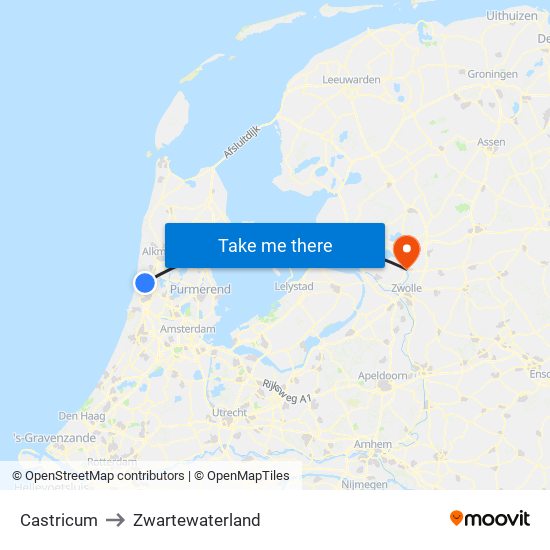 Castricum to Zwartewaterland map