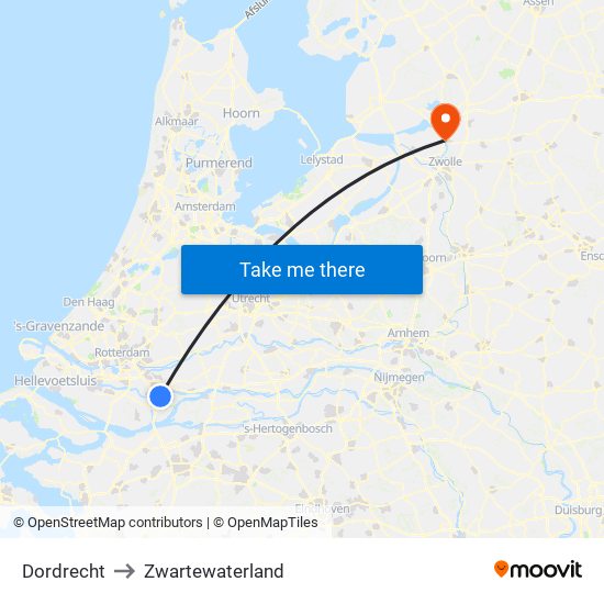 Dordrecht to Zwartewaterland map