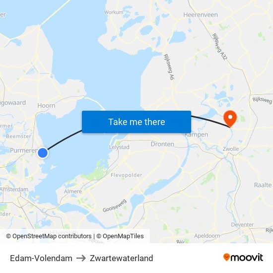 Edam-Volendam to Zwartewaterland map