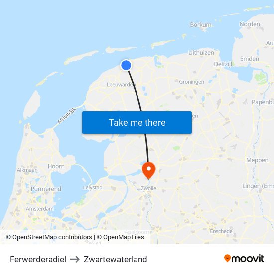 Ferwerderadiel to Zwartewaterland map