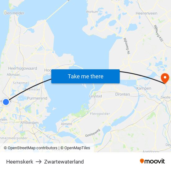 Heemskerk to Zwartewaterland map