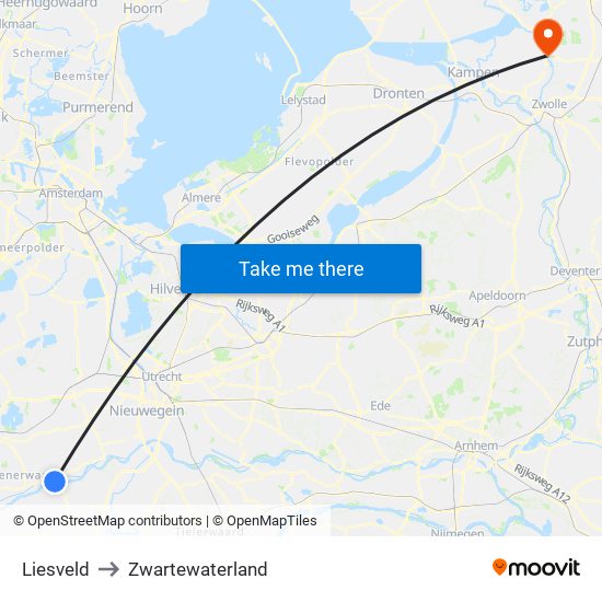 Liesveld to Zwartewaterland map